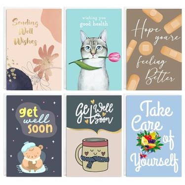 Imagem de easykart labels Cartões sortidos Get Well Soon com envelopes, 90 cartões, 11,4 x 17 cm, 6 desenhos, impressos em cartolina grossa pacote com 5