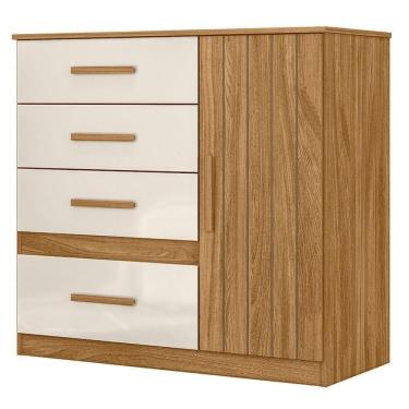 Imagem de Comoda Venus 4 Gavetas 1 Porta 98 Cm Freijo Off White Friso Moval