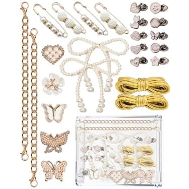 Imagem de Mon Caramel COYWX 25 peças de pingentes de flores para tênis meninas, pingentes brilhantes de pérolas para sapatos, meias de sucata, decoração e joias para sapatos, Dourado, Small