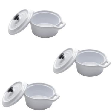 Imagem de Conjunto de 3 mini panelas redondas porcelana Branca  12,7cm - Bon Gou