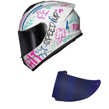 Imagem de Capacete Race Tech Hit Faster Branco e Rosa Mais Viseira Azul-Feminino