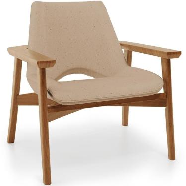 Imagem de Poltrona Decorativa Para Sala De Estar Living Base Madeira Becker L02 Linho Bege Escuro - Lyam Decor
