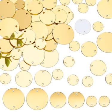 Imagem de PH PandaHall 300 peças de espelhos costurados dourados, espelhos redondos de 10/15/20 mm, espelho de acrílico, strass espelhado, 2 furos, peça de espelho, elos soltos de contas para vestido de noite