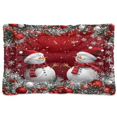 Imagem de SEHANY Cama de Natal com flocos de neve, boneco de neve, para cães, gatos, com fundo antiderrapante, caixa de canil, colchão macio, lavável, para cães pequenos, médios e grandes, gatos, 91 x 61 cm