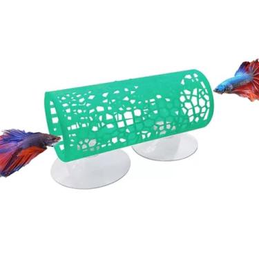 Imagem de WEWAYKGJ Caverna esconderijo de aquário de plástico com design de fluxo - túnel decorativo para peixes betta, guppies e camarões com ventosa segura