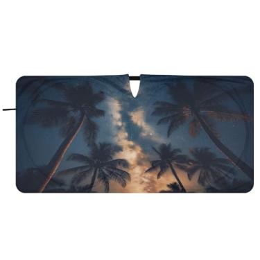 Imagem de Blueangle Coqueiros céu estrelado pára-brisa sombra de sol - 149.9 cm x 76.2 cm dobrável carro janela frontal blocos pára-sol raios UV viseira de sol (839)