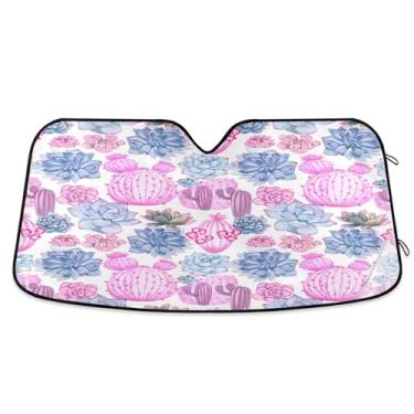 Imagem de SEHANY Pára-brisa de carro cacto planta verde para-sol dobrável janela frontal protetor de viseira solar para carro, SUV, caminhão - Mantenha o veículo fresco, 133 x 23,5 polegadas