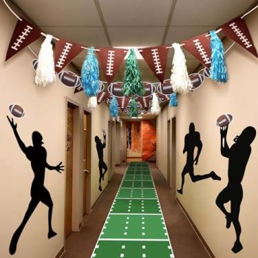 Imagem de VioraWhite 15 Pcs Football Party Classroom Decorations 9.8 ft Field Aisle Rug, Black Pitching Decoration, Pennant Rugby Flag and Rugby Flag, Football Party Supplies for Classroom Sports Favors