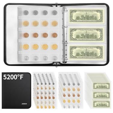 Imagem de JUNDUN Livro de coleção de moedas de 2,871.1 °C, 300 bolsos, álbuns de moedas à prova de fogo para colecionadores e porta-fichário de papel e 36 mangas com forro de alumínio para moedas, notas