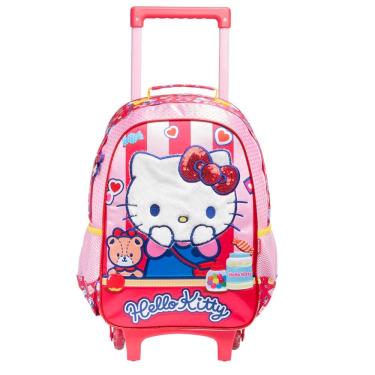Imagem de Mochila Escolar Rodas Hello Kitty Pelúcia Meninas Infantil