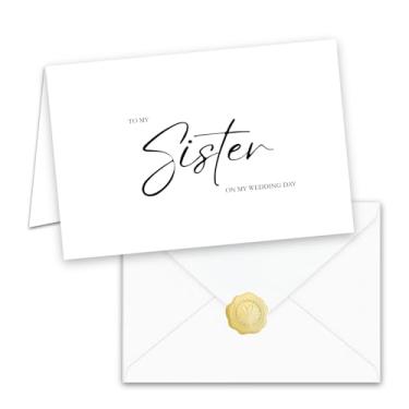 Imagem de Cartão de relacionamento do dia do casamento, dentro em branco com envelope branco e selo de folha dourada (IRMÃ)