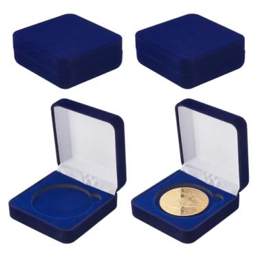 Imagem de FINGERINSPIRE 4 Pcs 40mm Midnight Blue Velvet Challenge Coin Storage Gift Box 2.58x2.58x1.4 Square Badge Presentation Display Box Single School Emblem Badge Display Holder Medal Storage Case