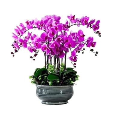 Imagem de LMJYU Orquídea artificial 60 cm flores artificiais com vaso de cerâmica flores falsas Phalaenopsis para decoração de casa floral falso
