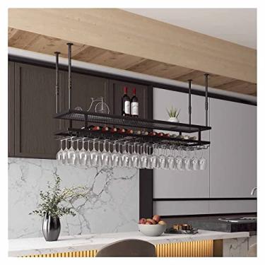 Imagem de Prateleira de montagem no teto, rack de vinho de metal ajustável para teto, rack de armazenamento de bar, prateleiras de vinho de cabeça para baixo, fácil de instalar