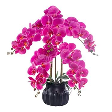 Imagem de Flor artificial com vaso orquídea flores artificiais com vaso Phalaenopsis flor falsa orquídea roxa em vaso para mesa de sala de jantar, sala de estar