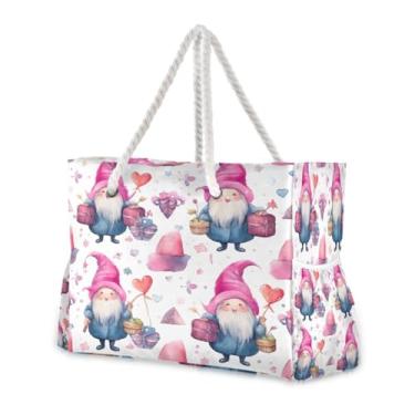 Imagem de Wassud Bolsa de praia feminina com estampa de gnomo aquarela, grande, à prova d'água, à prova de areia, bolsa de viagem com zíper e bolso para piscina, academia, acampamento