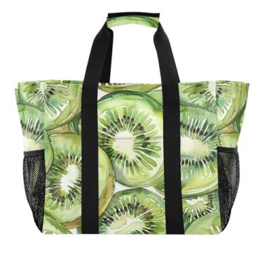 Imagem de Wassud Sacolas de compras reutilizáveis de kiwi verde grande bolsa organizadora de lona impermeável para praia, piquenique, lavanderia, viagem
