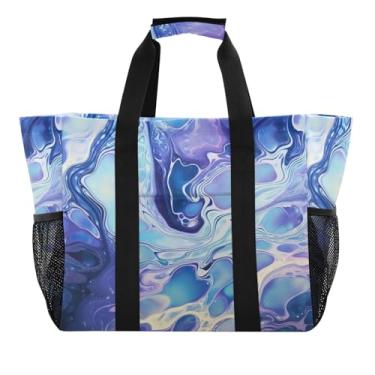 Imagem de Wassud Sacolas de compras reutilizáveis de arte colorida abstrata grande bolsa organizadora de lona impermeável para praia, piquenique, lavanderia, viagem