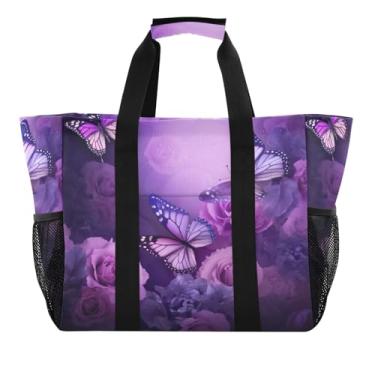 Imagem de Wassud Sacola de compras reutilizável borboleta grande bolsa organizadora de lona impermeável para praia, piquenique, lavanderia, viagem