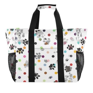 Imagem de Wassud Sacolas de mercearia reutilizáveis pretas com estampa de pata grande, bolsa organizadora de lona impermeável para praia, piquenique, lavanderia, viagem