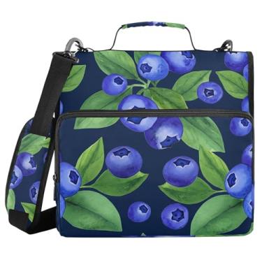 Imagem de xigua Fichário com zíper de mirtilos e folhas com alça de ombro e alça para transporte fácil, fichário de 3 anéis de 3 cm para escola, painel de expansão e arquivo expansível