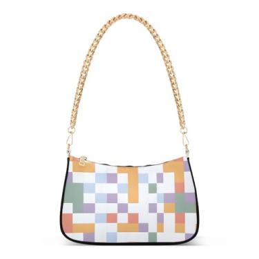 Imagem de CEBUGI Bolsas transversais femininas bolsa de ombro arco-íris quadriculado elegante bolsa clutch com alça de corrente