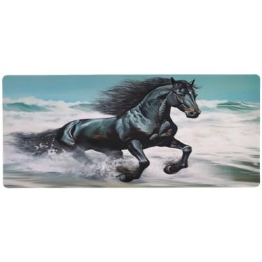 Imagem de Wassud Tapete de rato de cavalo de corrida para jogos com base de borracha antiderrapante, tapete de rato para teclado de computador longo com borda costurada, almofada de mesa grande impermeável para