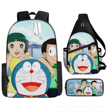 Imagem de Conjunto de mochilas Doraemons Cartoon Kids School Mochila Anime