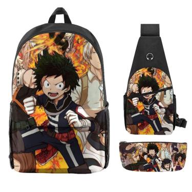 Imagem de Conjunto de mochilas My Heros Academias Anime 3 unidades Kids School B