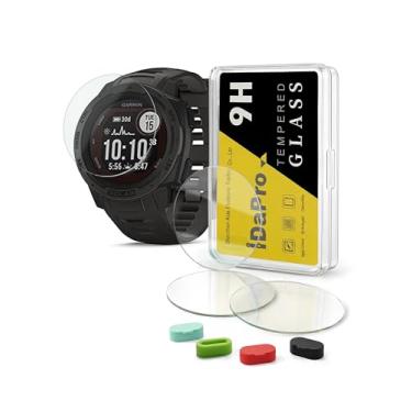 Imagem de iDaPro [4 protetores de tela para Garmin Instinct Solar Tactical/Instinct Tactical/Instinct (não para Instinct 2/2s/2x/3) + proteção de porta de carregamento de 4 peças, vidro temperado de dureza 9H