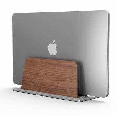 Imagem de muso wood Suporte vertical para laptop, compartimento único de madeira para laptop vertical com tamanho de base ajustável, suporte de laptop de madeira para MacBook Pro e outros laptops - nogueira