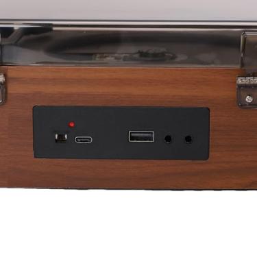 Imagem de Jiawu Leitor de CD, Leitor de Música de CD de Madeira Retro, Alto-falantes Estéreo Duplos Integrados, 2000mAh Recarregável e Controle Remoto, Suporta USB/AUX/Tipo C (Marrom)