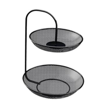 Imagem de Ｂｅｓｇａ Cesta de frutas e legumes com suporte de ferro para armazenamento, em tela metálica, com 2 camadas, ideal para de cozinha. Perfeita para, Preto