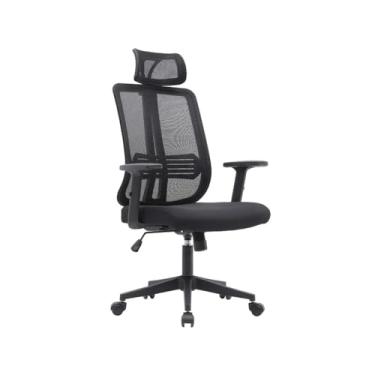 Imagem de Cadeira de Escritório Ergonômica Executiva, Mesh Preto, Encosto Alto com Apoio de Cabeça, Altura Ajustável, Base Giratória, Suporta 120kg, 60x114x55cm
