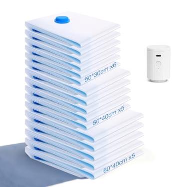 Imagem de Pacote com 16 sacos de vácuo de viagem com bomba sem fio, sacos de compressão portáteis para viagem, sacos de vedação a vácuo economizadores de espaço para roupas, bagagem, travesseiros, edredons