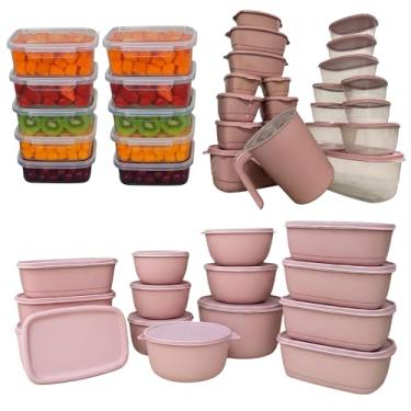 Imagem de Kit 48 Conjunto de Potes com Tampa Hermética potes plásticos retangulares para alimentos marmitas para freezer e micro-ondas ideal para organização de cozinha e porta mantimentos (Rosa)