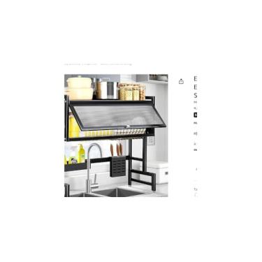 Imagem de Escorredor de Louças Grande Suspenso para Pia, Aço Inoxidável, Preto Fosco, 85x51,5x33,5 cm, Multifuncional