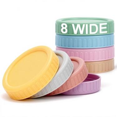 Imagem de Vaincre 8 peças de tampas de frasco de vidro de boca larga, tampas de conserva de pote de plástico, tampas de conserva reutilizáveis à prova de vazamento com anéis de silicone para bola, Kerr e mais