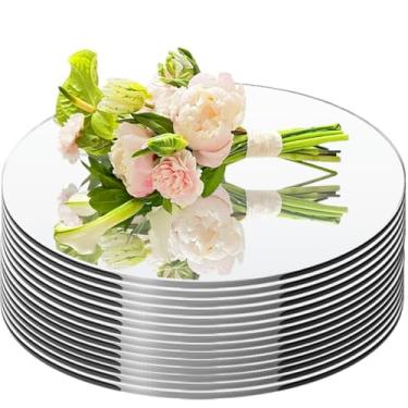 Imagem de Conjunto de 13 peças redondas de espelho de parede, peças centrais de acrílico autoadesivo redondo para mesa de círculo, bandeja de espelho, placa de vela para mesa de casamento, festa de aniversário