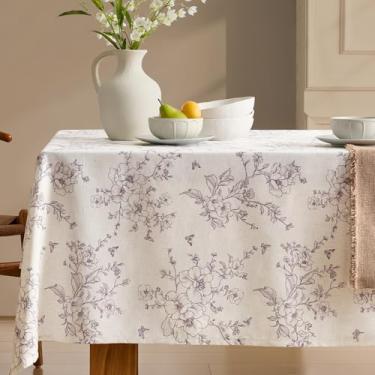 Imagem de OMMATO Toalha de mesa floral de linho, retangular, vintage, rústica, francesa, estampa de flores roxas, texturizada, capa de mesa para piquenique, jantar, festa, decoração de casa 139 x 232 cm