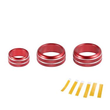 Imagem de Hihaha Anel de cobertura de botão de controle de volume de rádio ar condicionado AC para Toyota Supra 18-22 / Acabamento interior de decalque/liga de alumínio elegante/3 peças vermelhas