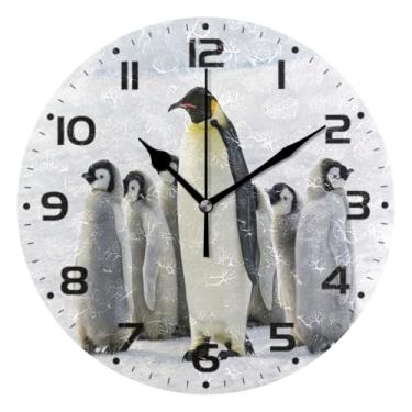 Imagem de JUZIHAI Relógio de parede com pinguim imperador e criança, silencioso, redondo, sem tique-taque, operado por bateria, fácil de ler, relógio decorativo de parede para casa, cozinha, sala de estar