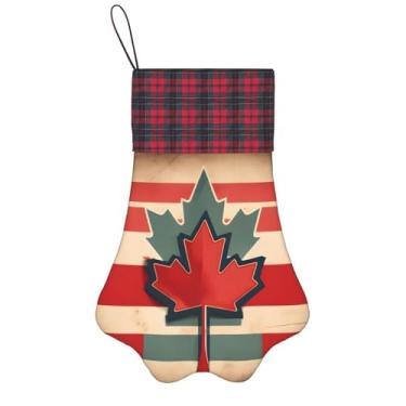 Imagem de SKKNT Estampa retrô da bandeira do Canadá, meias de Natal, animais de estimação, decoração de Natal, cães, gatos, árvores, doces, presente, conveniente