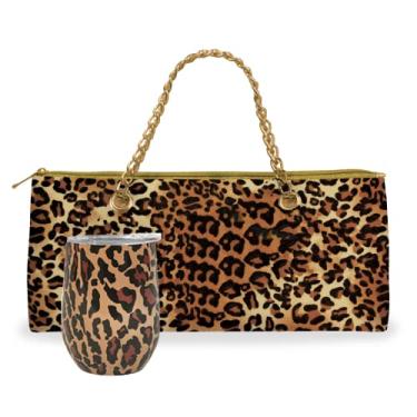 Imagem de Wild Eye Designs Bolsa de vinho leopardo bolsa de mão feminina moderna com copo isolado | Comporta 1 garrafa de vinho padrão | Bolsa de almoço moderna (leopardo)