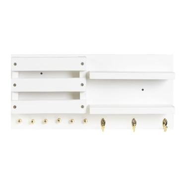 Imagem de Porta Chaves E Bolsas MDF Com Ganchos Metalicos E Repartições Para Controle Remoto E Objetos Pessoias Acompanha Kit Montagem (BRANCO)