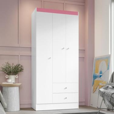 Imagem de Guarda Roupa Solteiro 3 Portas 2 Gavetas Venti - Branco/rosa Flex