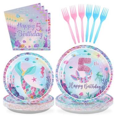 Imagem de Conjunto de decorações de festa, sereia grega, 5º aniversário, 96 unid