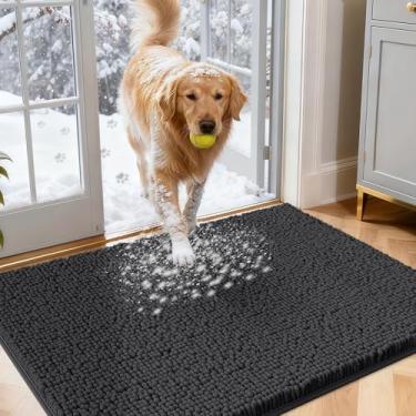 Imagem de IM HOME Tapetes de porta de 76 cm x 50 cm cinza escuro lamacento para cães, tapete absorvente de chenille, tapete de porta interno pesado antiderrapante, tapete macio para cama de cachorro, tapete