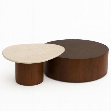 Imagem de Conjunto de Mesas de Centro Norm 100cm Nogueira & Travertino Romano