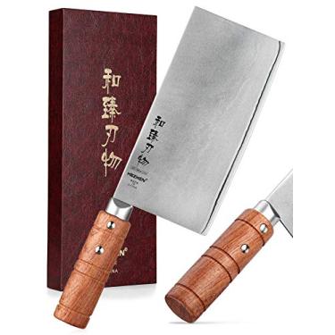 Imagem de HEZHEN Faca de cutelo de 18 cm, faca de cozinha chinesa de aço composto, faca de açougueiro folheada, cabo de madeira padauk
